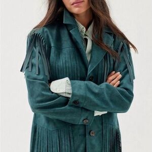 Urban Outfitters Teal Suede Fringe Jacket
